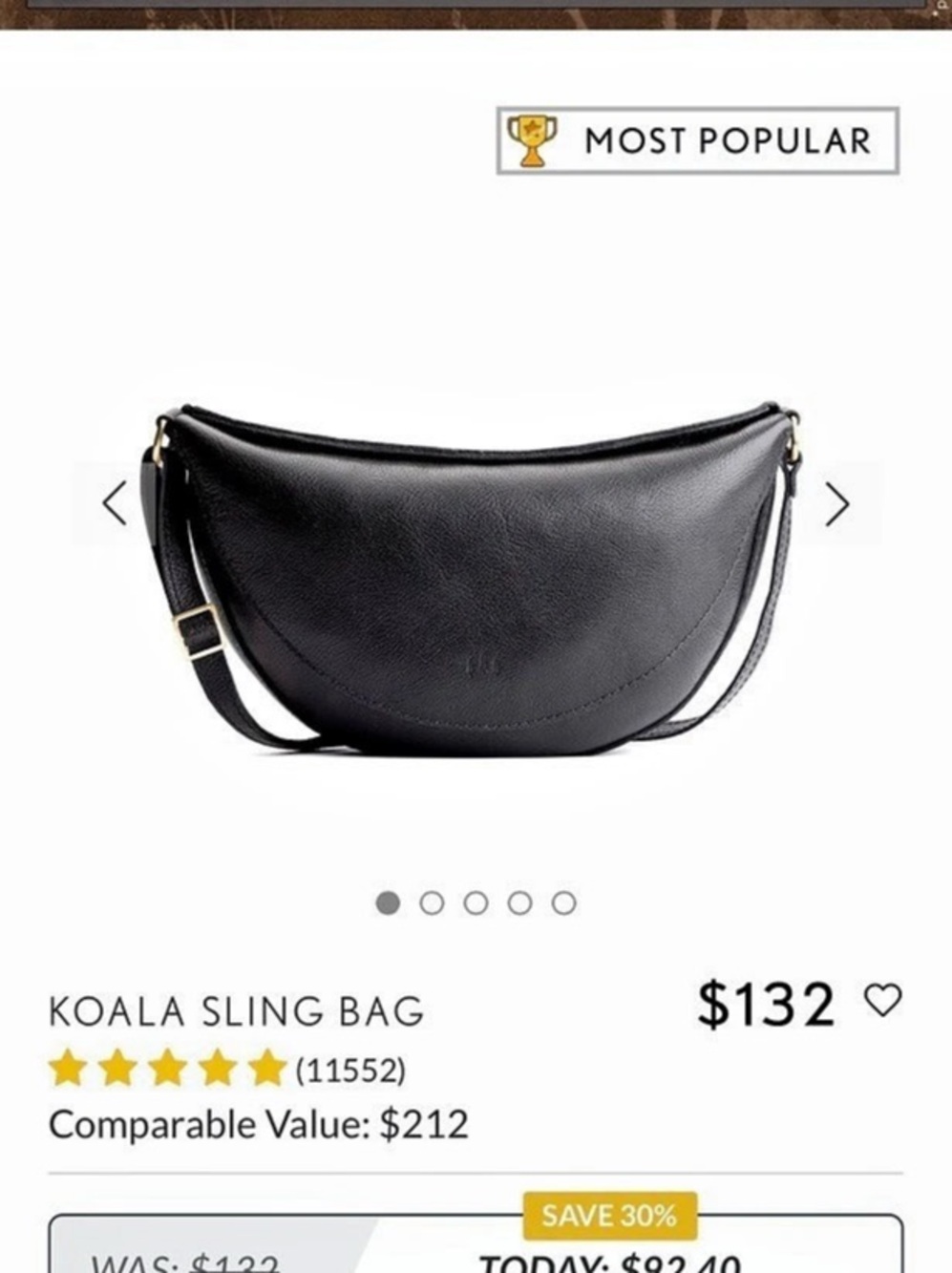 Baggu Large Koala Sling Bag Leather Sling Bag in Black NWT